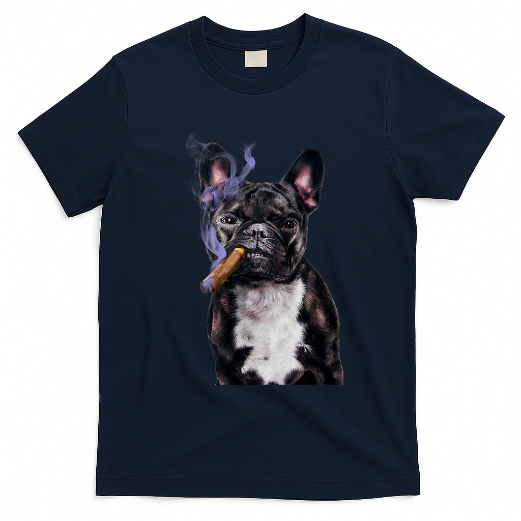 , Gangster French Bull Dog Smoking Cigar, Bad Dog T-Shirt - Navy Blue