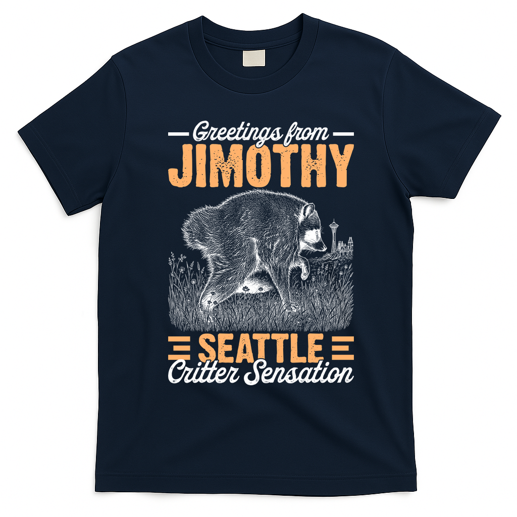 Greetings From Jimothy Seattle Critter Raccoon T-Shirt - Navy Blue