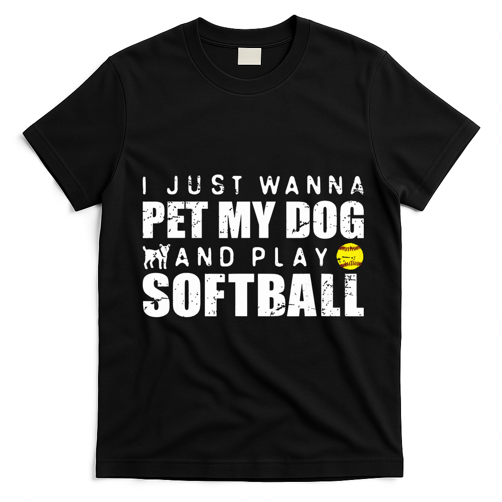 Girl Fastpitch Softball Funny Dog T-Shirt - Black