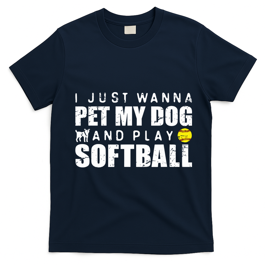 Girl Fastpitch Softball Funny Dog T-Shirt - Navy Blue
