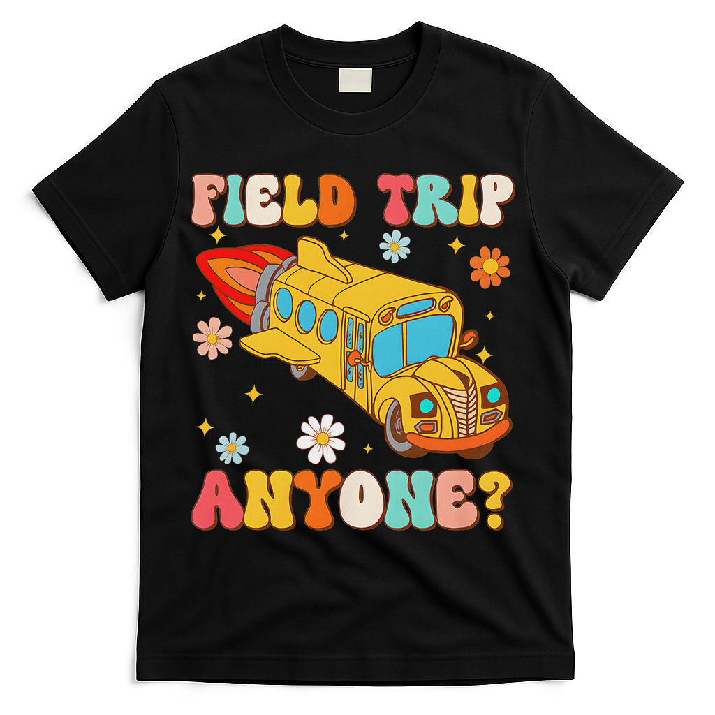 Groovy Field Trip Anyone School Bus Driver Yellow Bus Driver T-Shirt - Black