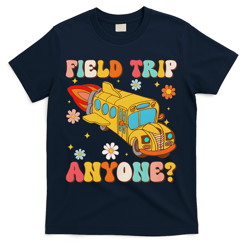 Groovy Field Trip Anyone School Bus Driver Yellow Bus Driver T-Shirt - Navy