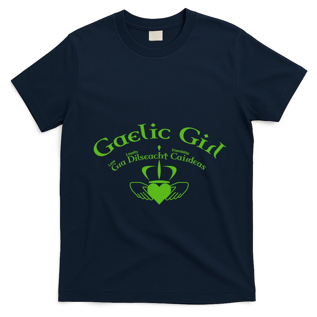 Gaelic Gra Dilseacht Cairdeas Claddagh Gift T-Shirt - Navy Blue