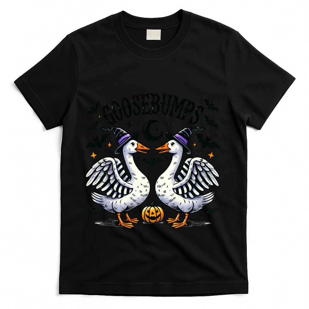 Goosebumps Geese Funny Halloween Witches Hat T-Shirt - Black
