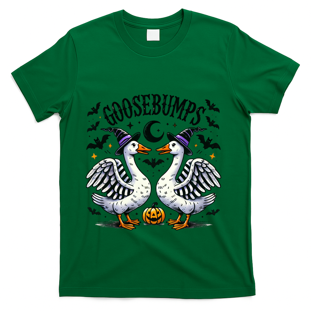 Goosebumps Geese Funny Halloween Witches Hat T-Shirt - Green