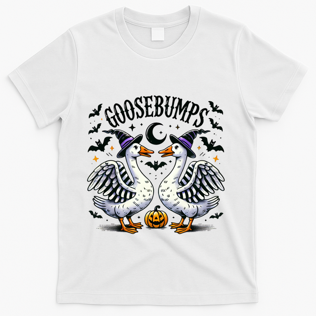 Goosebumps Geese Funny Halloween Witches Hat T-Shirt - White