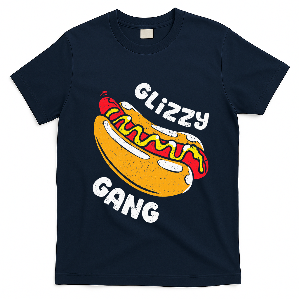 Glizzy Gang Funny Hot Dog T-Shirt - Navy Blue