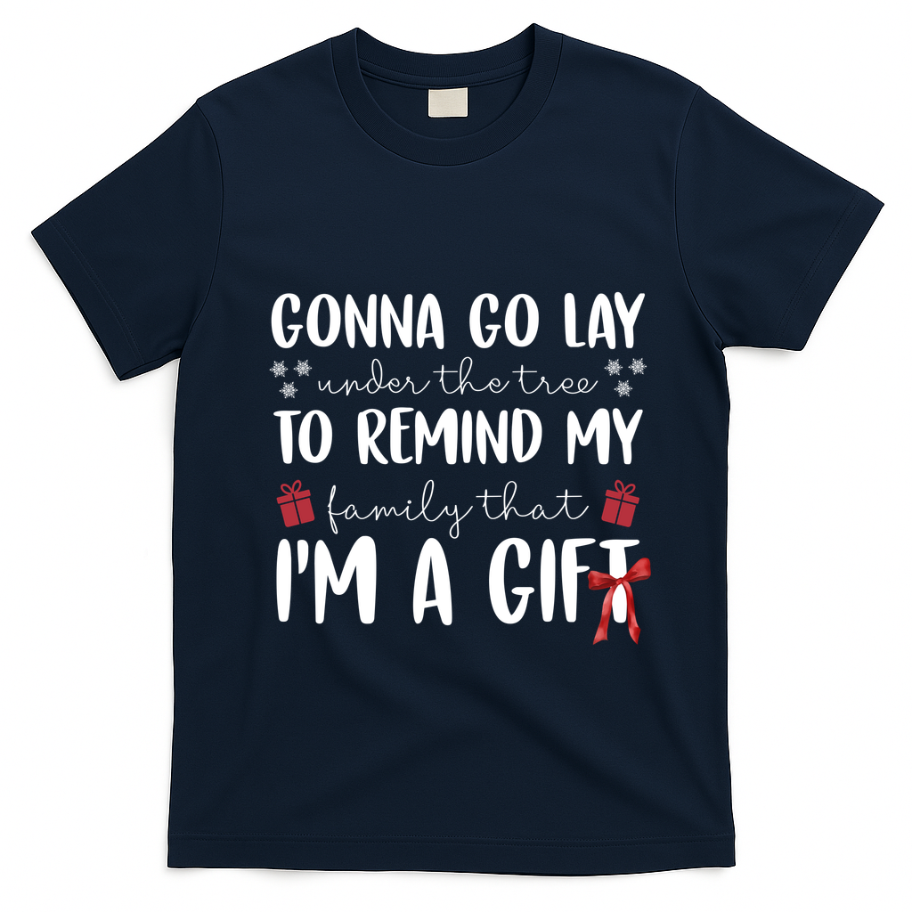 Gonna Go Lay Under Under The Tree Funny Christmas T-Shirt - Navy Blue