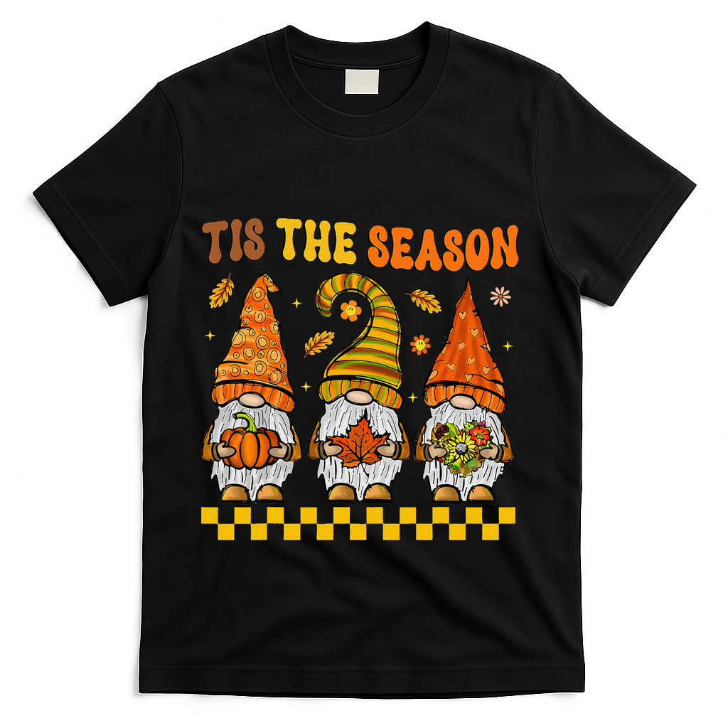 Groovy Gnomes Tis The Season Fall Autumn Happy Thanksgiving T-Shirt - Black