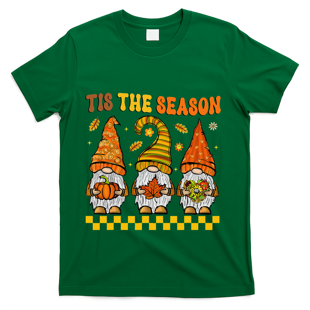 Groovy Gnomes Tis The Season Fall Autumn Happy Thanksgiving T-Shirt - Green