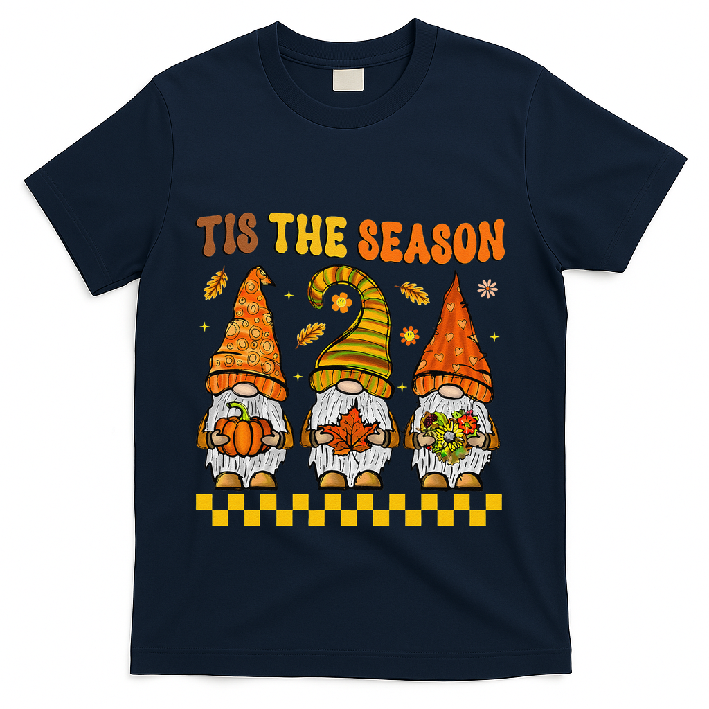 Groovy Gnomes Tis The Season Fall Autumn Happy Thanksgiving T-Shirt - Navy