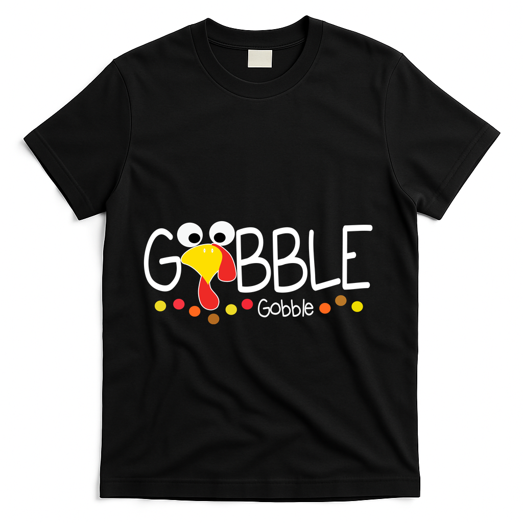Gobble Gobble Thanksgiving Turkey Festive T-Shirt - Black