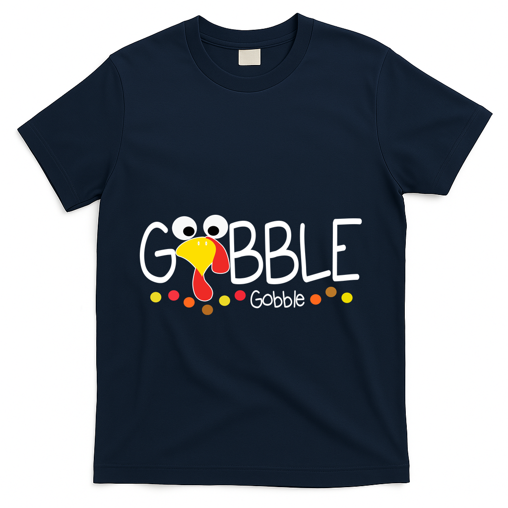 Gobble Gobble Thanksgiving Turkey Festive T-Shirt - Navy