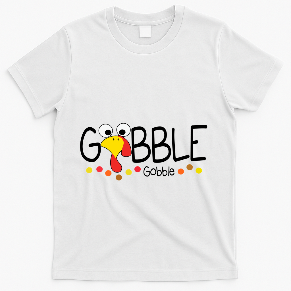 Gobble Gobble Thanksgiving Turkey Festive T-Shirt - White