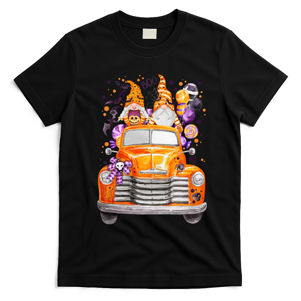 Gnome Halloween Boo Truck T-Shirt - Black