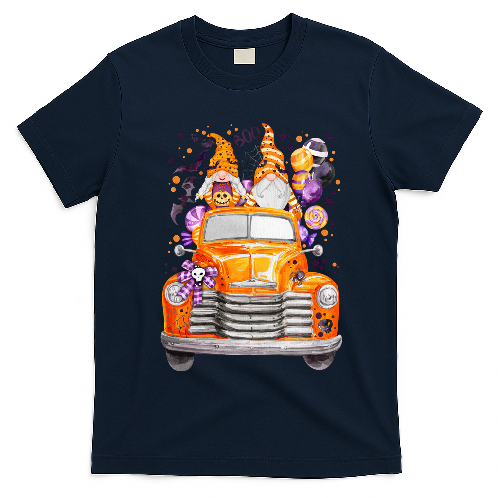 Gnome Halloween Boo Truck T-Shirt - Navy Blue