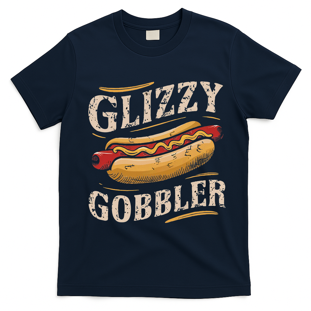 Glizzy Hot Funny Dog Gobbler Champion T-Shirt - Navy Blue