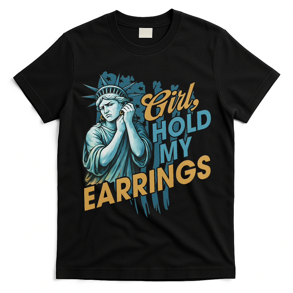 Girl Hold My Earrings, Anti Trump Political And Democracy T-Shirt - Black