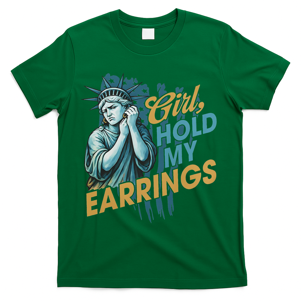 Girl Hold My Earrings, Anti Trump Political And Democracy T-Shirt - Green