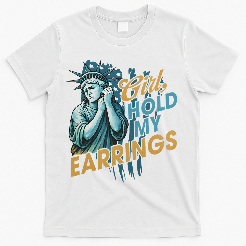 Girl Hold My Earrings, Anti Trump Political And Democracy T-Shirt - White