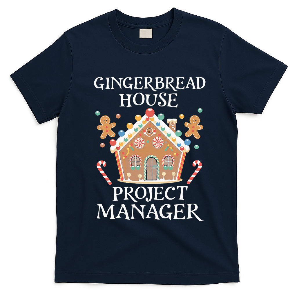 Gingerbread House Project Manager Cookie Baking Christmas T-Shirt - Navy Blue