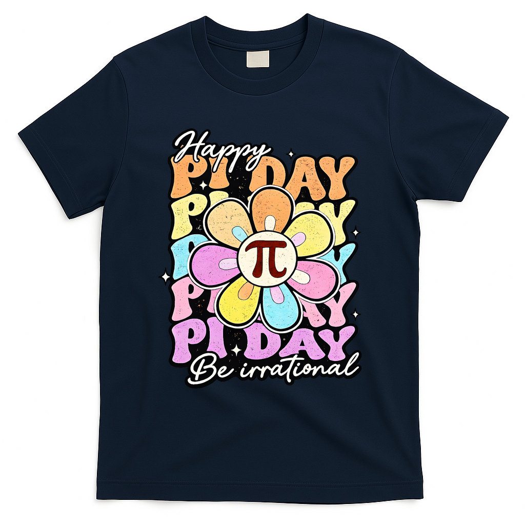 Groovy Happy Pi Day 3.14 Math Teacher Daisy Flower T-Shirt - Navy
