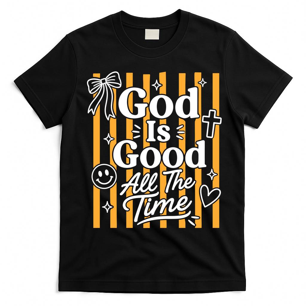 God Is Good Everyday Retro Stripe Christian Quote T-Shirt - Black