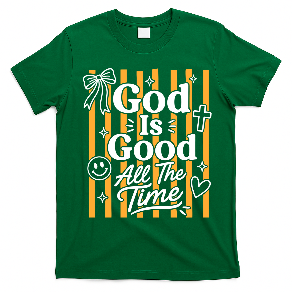 God Is Good Everyday Retro Stripe Christian Quote T-Shirt - Irish Green