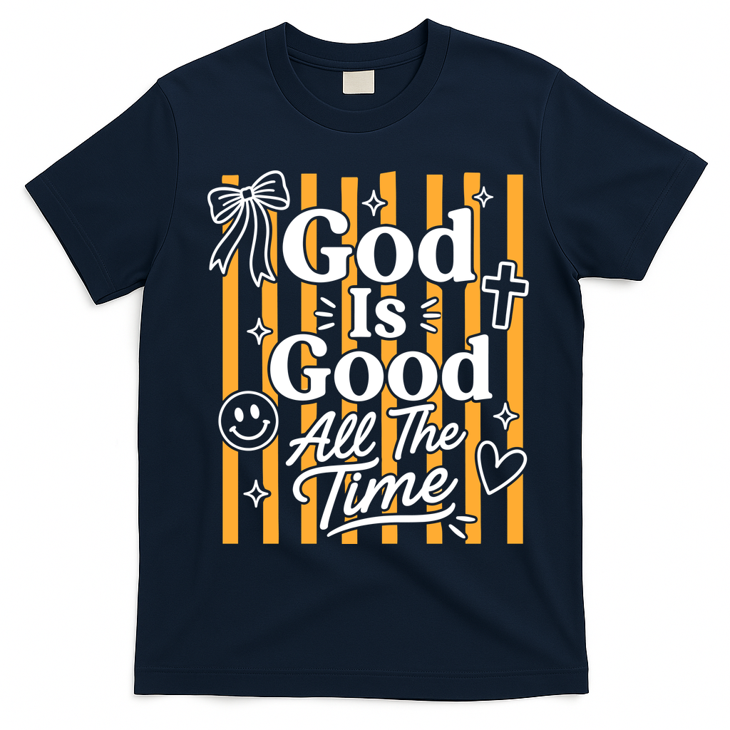 God Is Good Everyday Retro Stripe Christian Quote T-Shirt - Navy Blue