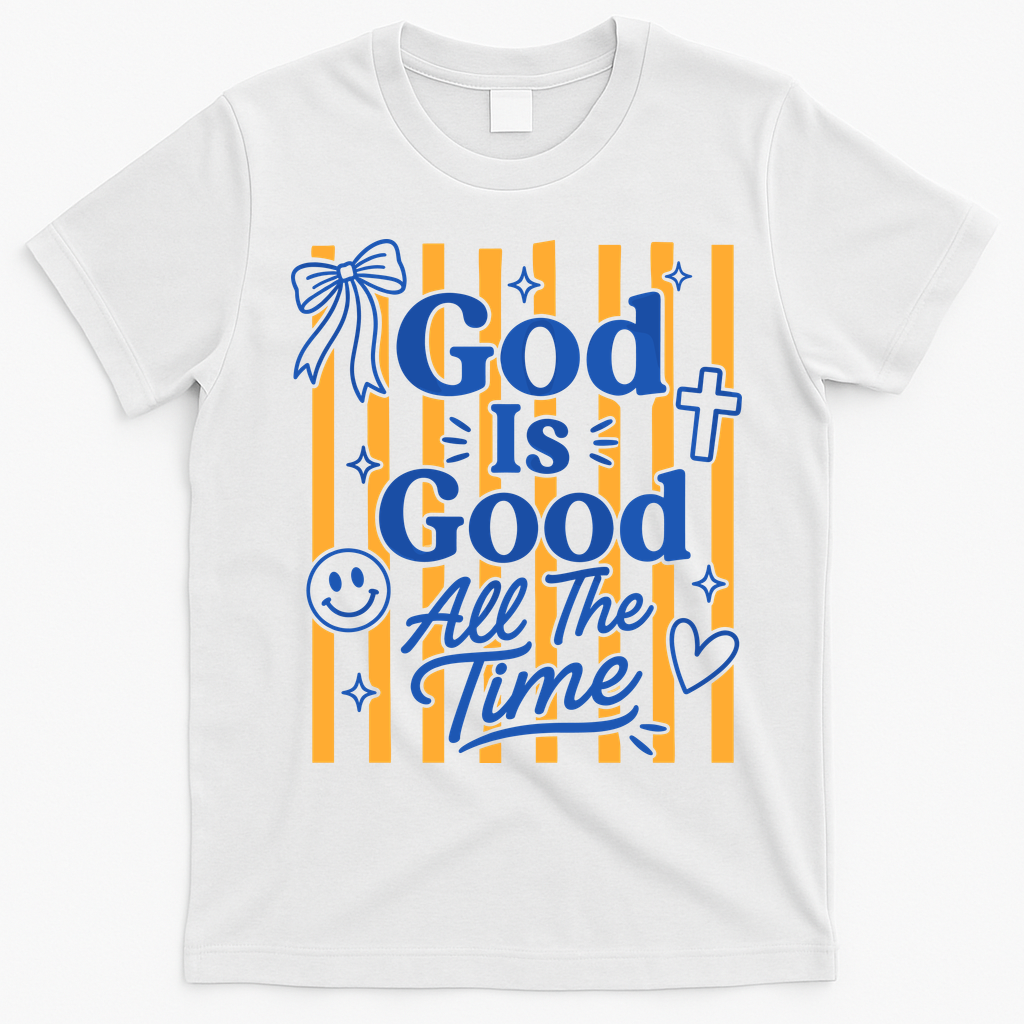 God Is Good Everyday Retro Stripe Christian Quote T-Shirt - White