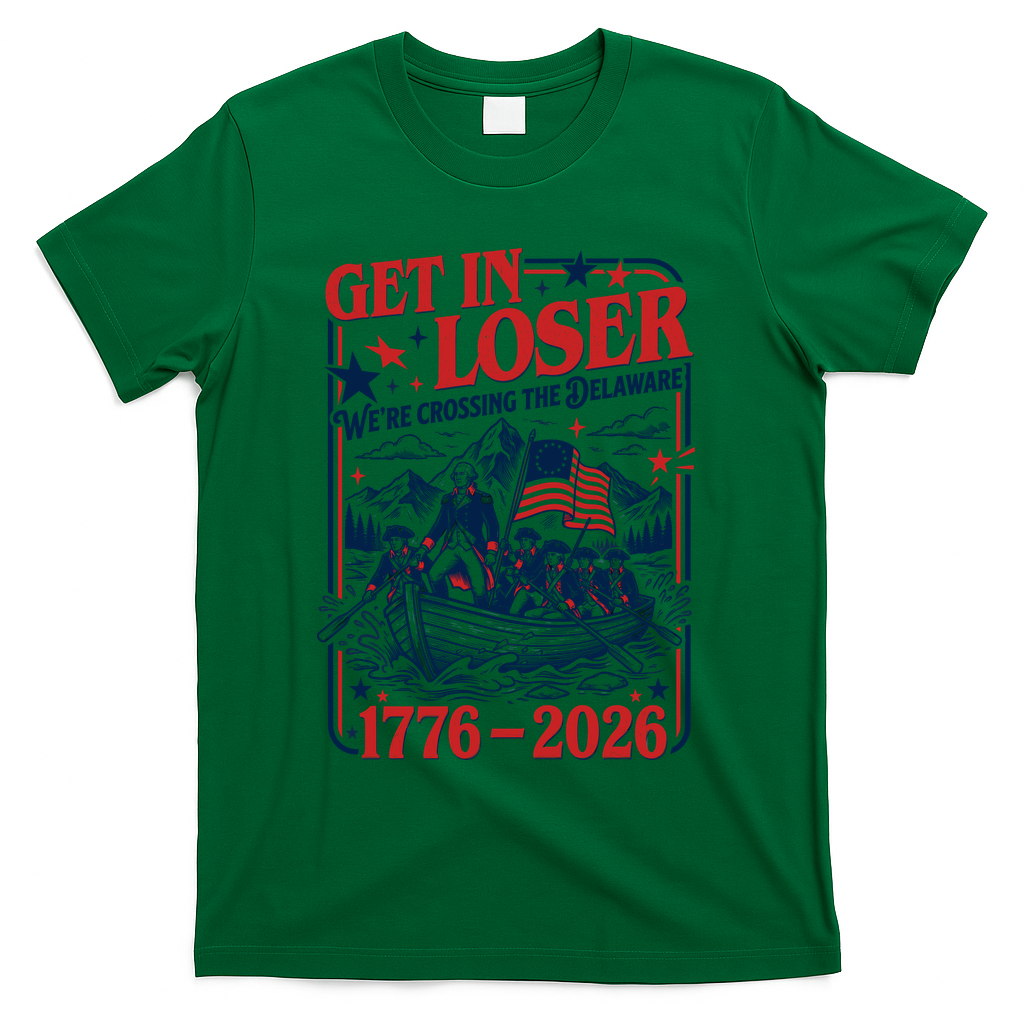 Get In Loser 1776-2026 We're Crossing The Delaware T-Shirt - Green