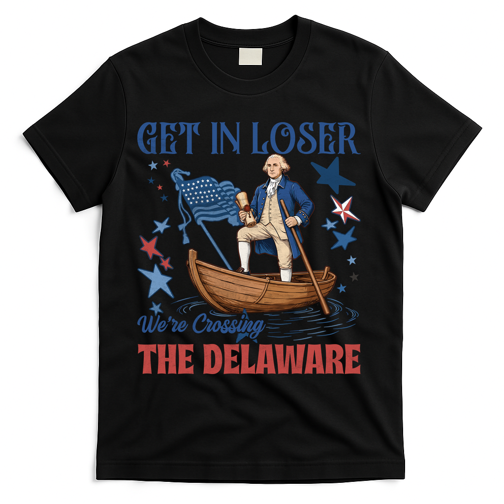 Get In Loser We're Crossing The Delaware 4th Of July American History T-Shirt - Black