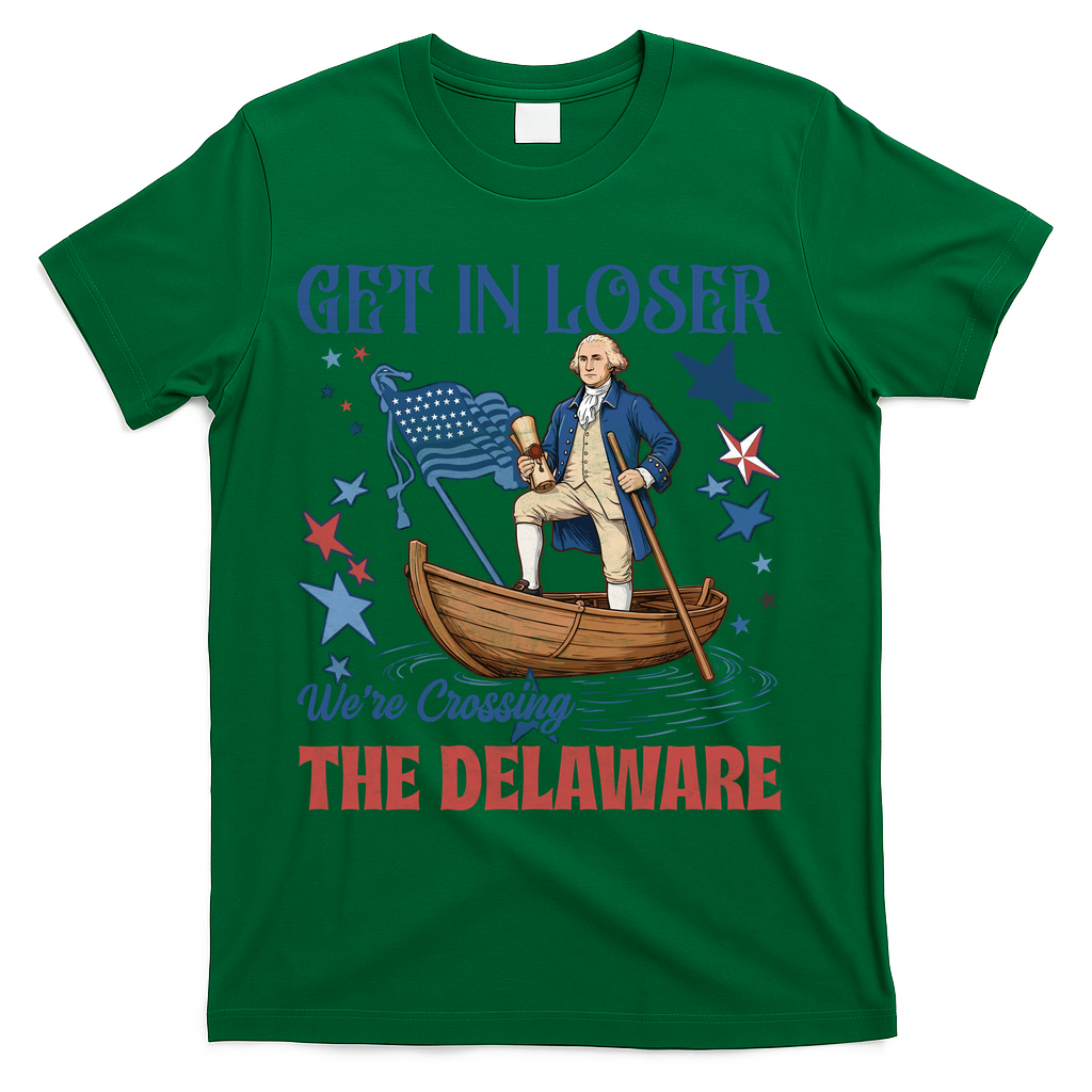 Get In Loser We're Crossing The Delaware 4th Of July American History T-Shirt - Green
