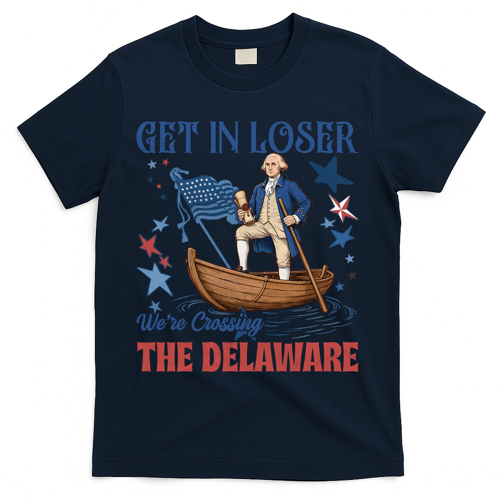 Get In Loser We're Crossing The Delaware 4th Of July American History T-Shirt - Navy