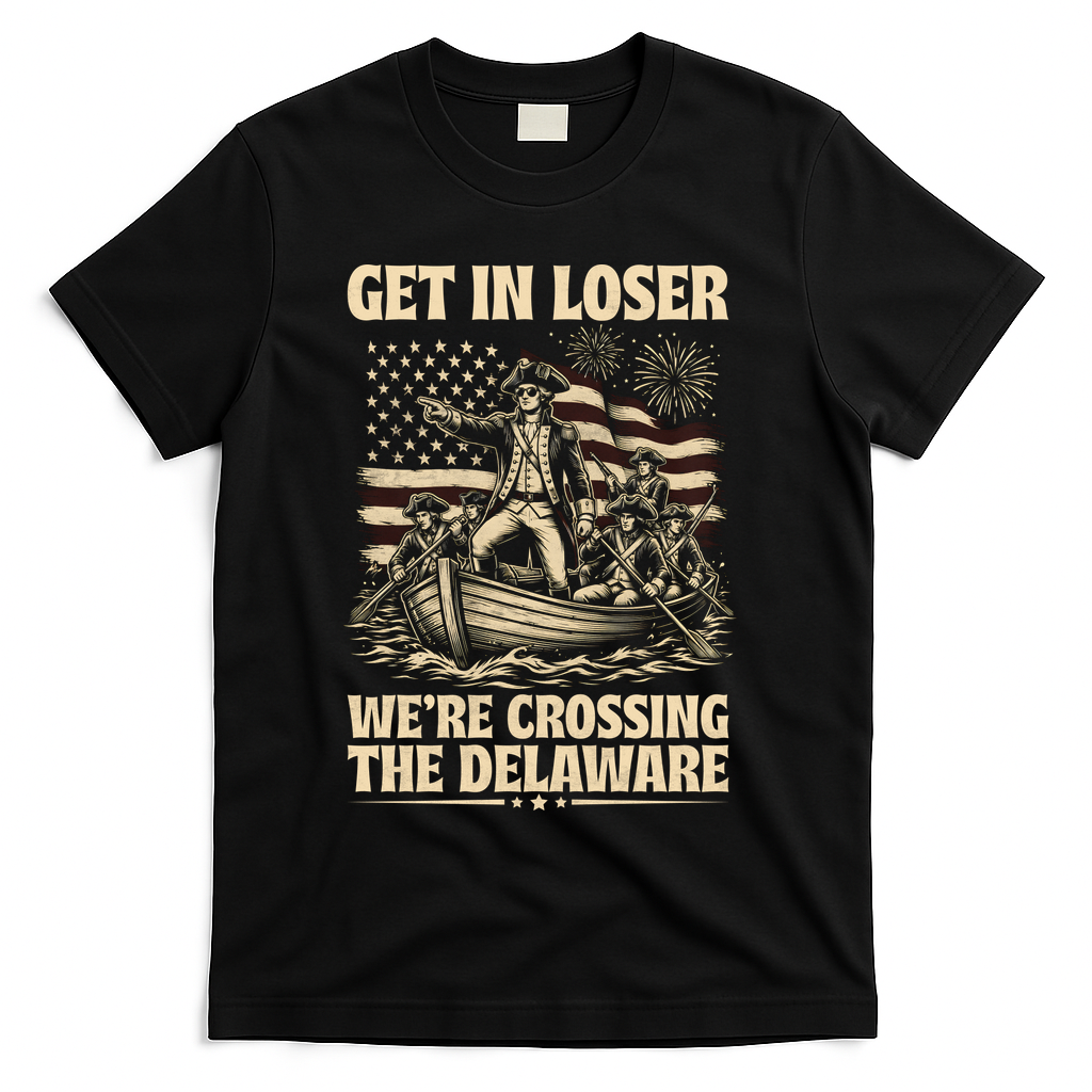 Get In Loser We're Crossing Delaware Vintage 4th Of July T-Shirt - Black