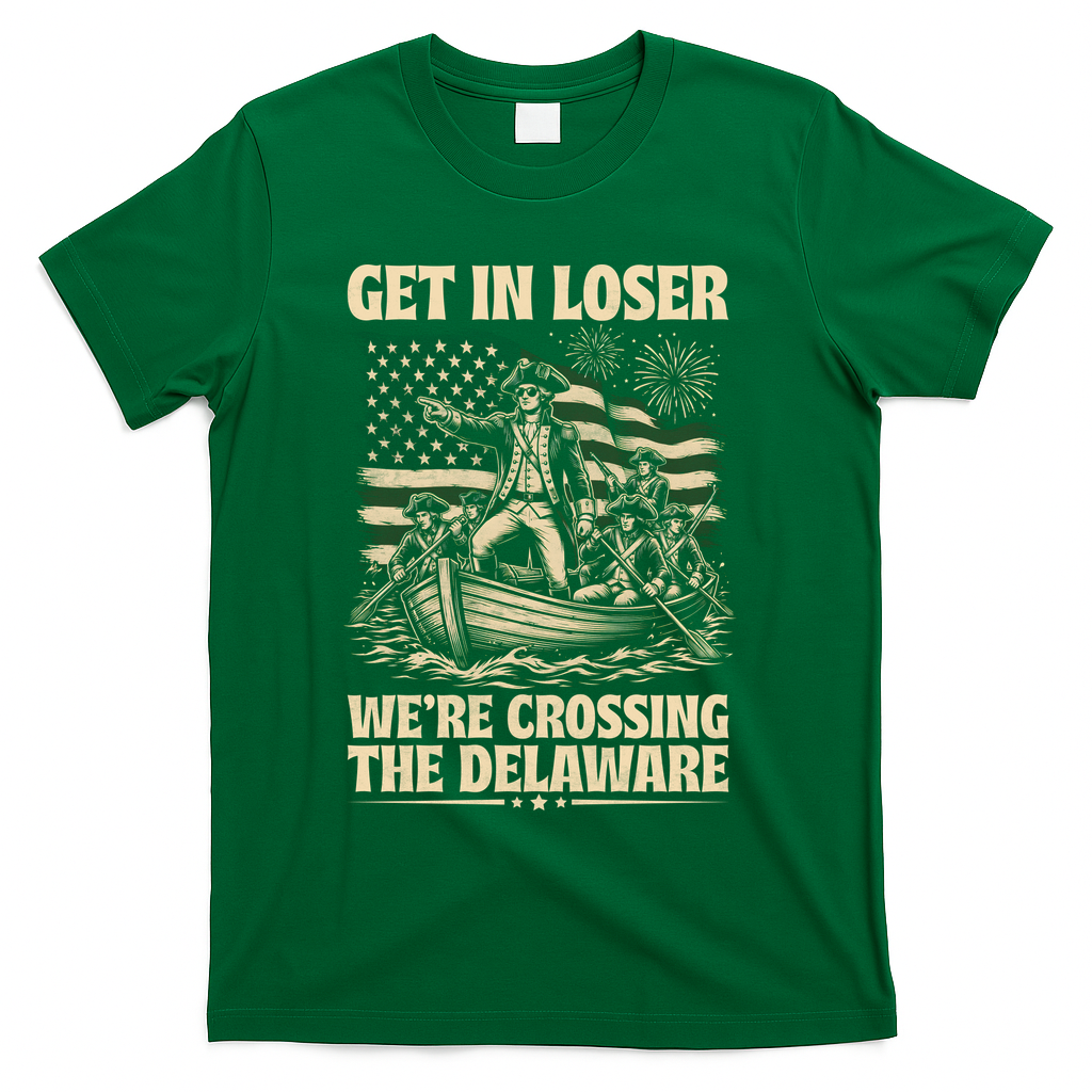 Get In Loser We're Crossing Delaware Vintage 4th Of July T-Shirt - Green