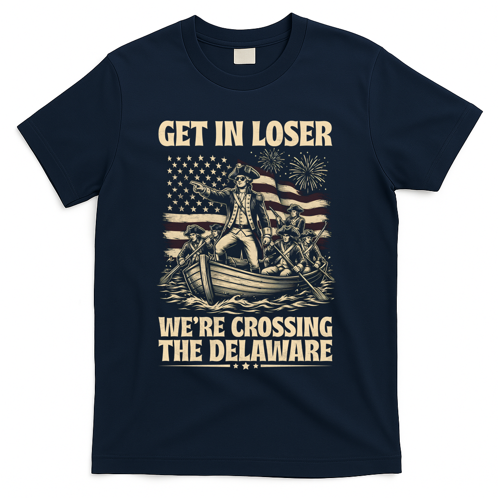 Get In Loser We're Crossing Delaware Vintage 4th Of July T-Shirt - Navy