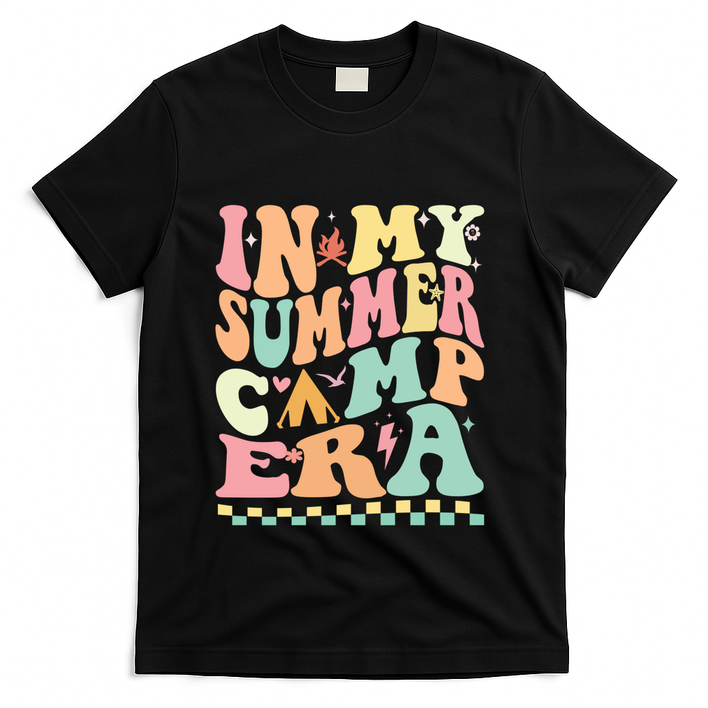 Groovy In My Summer Camp Era Retro Summer Camping Gift T-Shirt - Black
