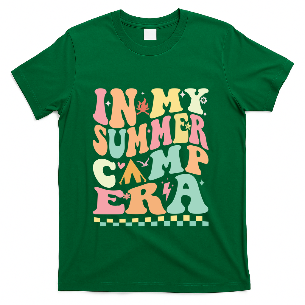 Groovy In My Summer Camp Era Retro Summer Camping Gift T-Shirt - Green