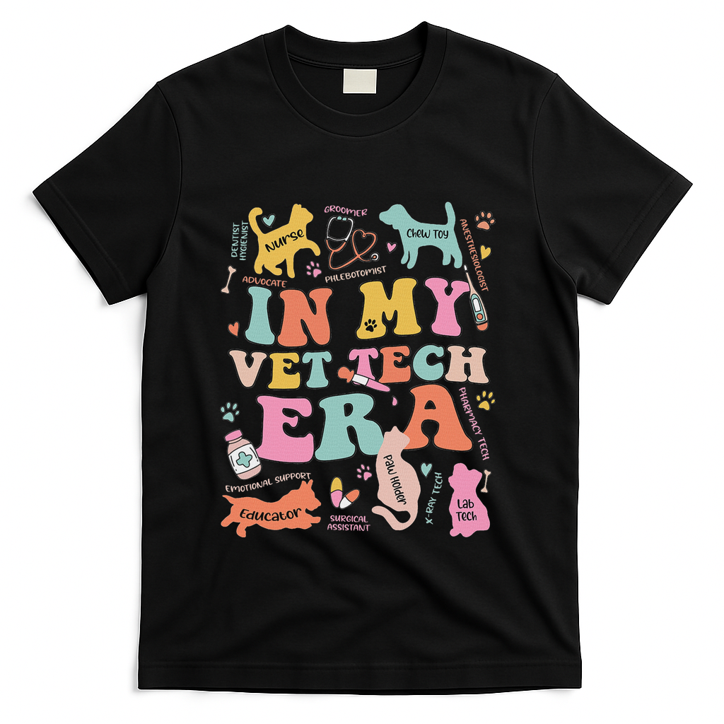 Groovy In My Vet Tech Era Monogrammed Veterinarian Grad T-Shirt - Black
