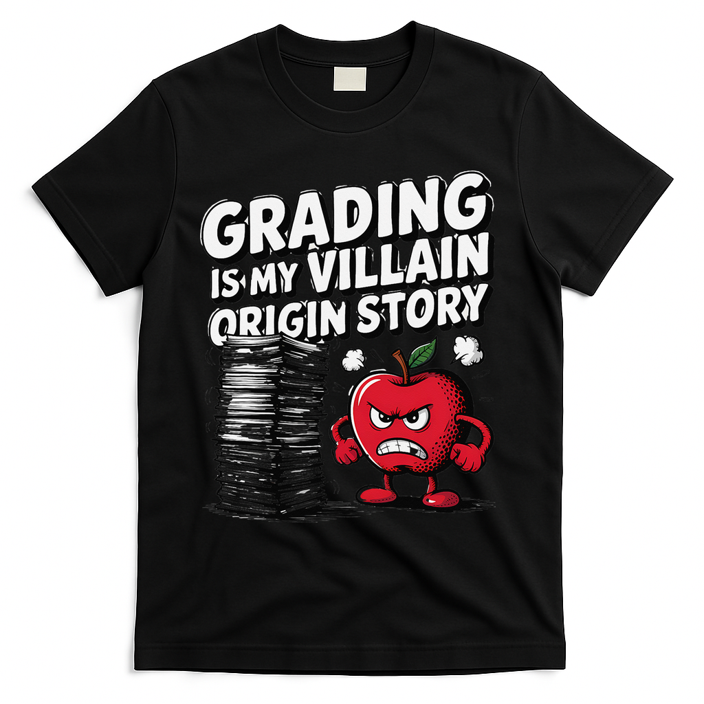 Grading Is My Villain Origin Funny Teacher Quote T-Shirt - Black