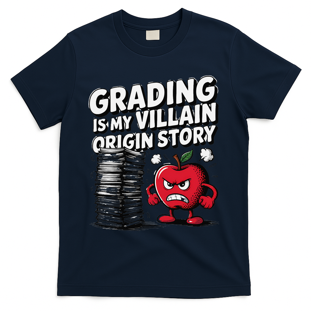 Grading Is My Villain Origin Funny Teacher Quote T-Shirt - Navy