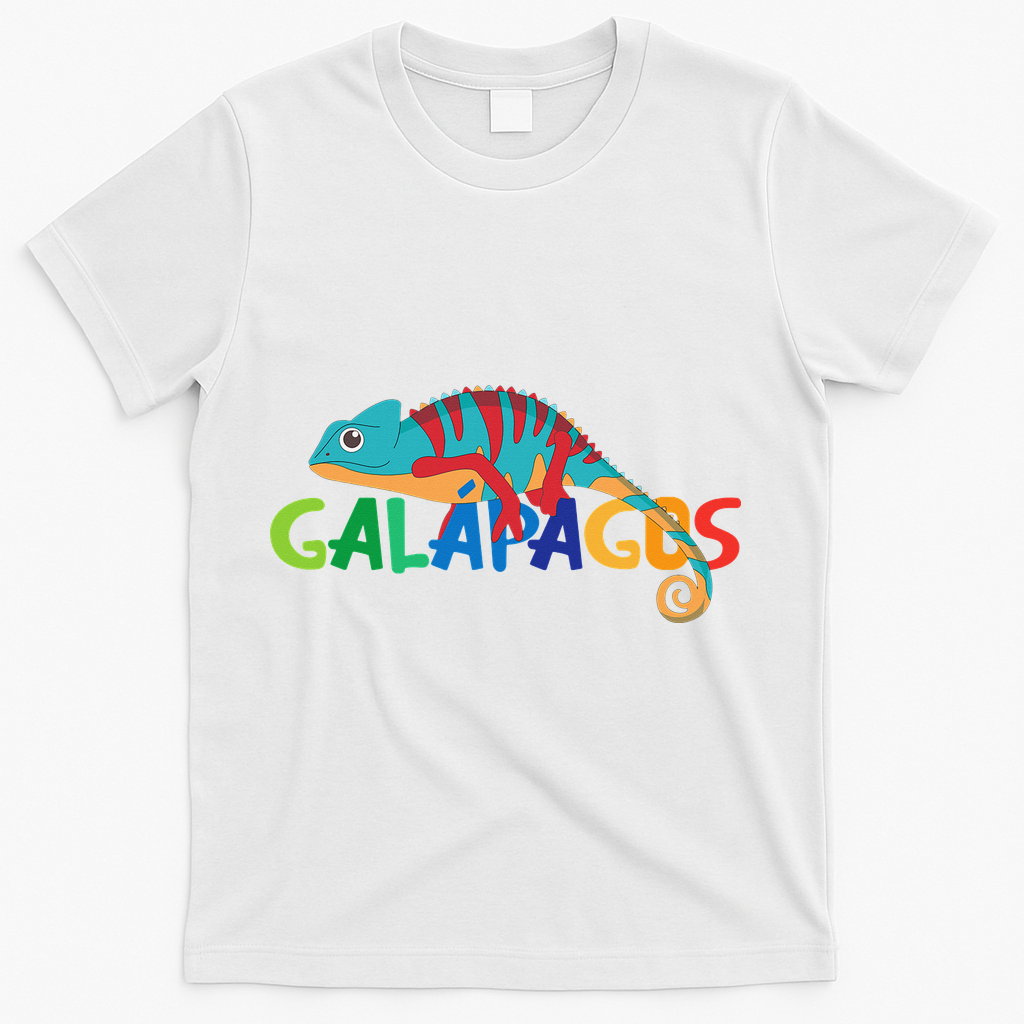Galapagos Islands Summer Colorful Chameleon Exotic Animal T-Shirt - White