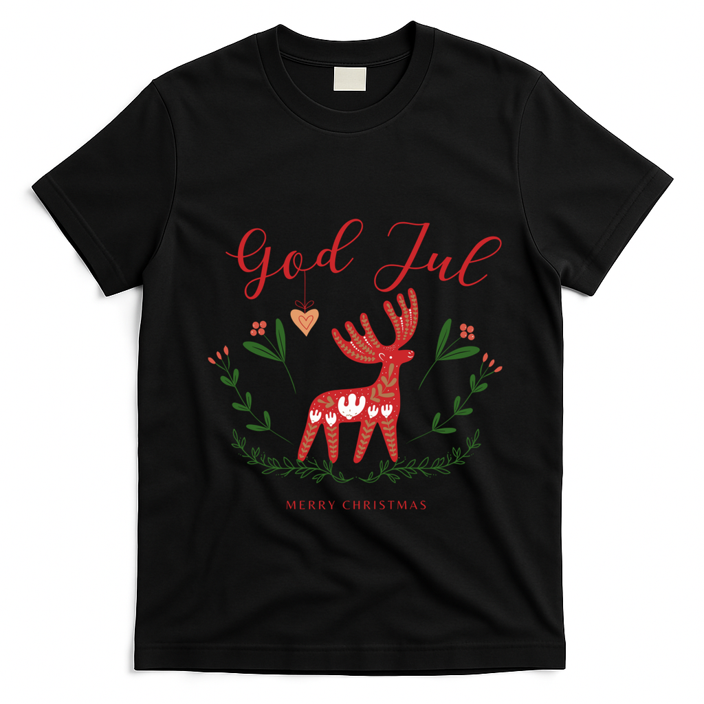 God Jul Christmas Reindeer Norwegian Xmas God Jul Norway Cute Gift T-Shirt - Black