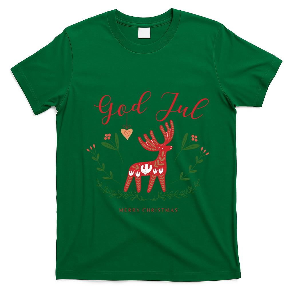God Jul Christmas Reindeer Norwegian Xmas God Jul Norway Cute Gift T-Shirt - Irish Green