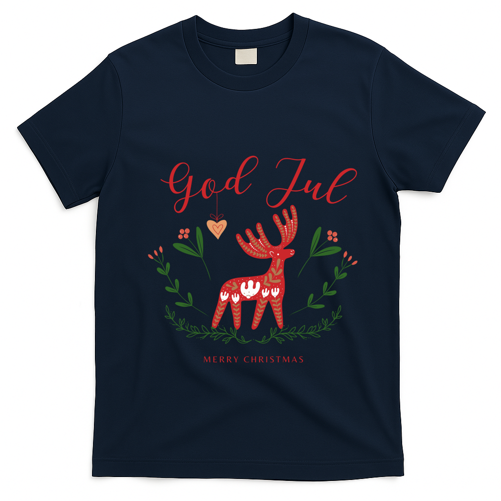 God Jul Christmas Reindeer Norwegian Xmas God Jul Norway Cute Gift T-Shirt - Navy Blue