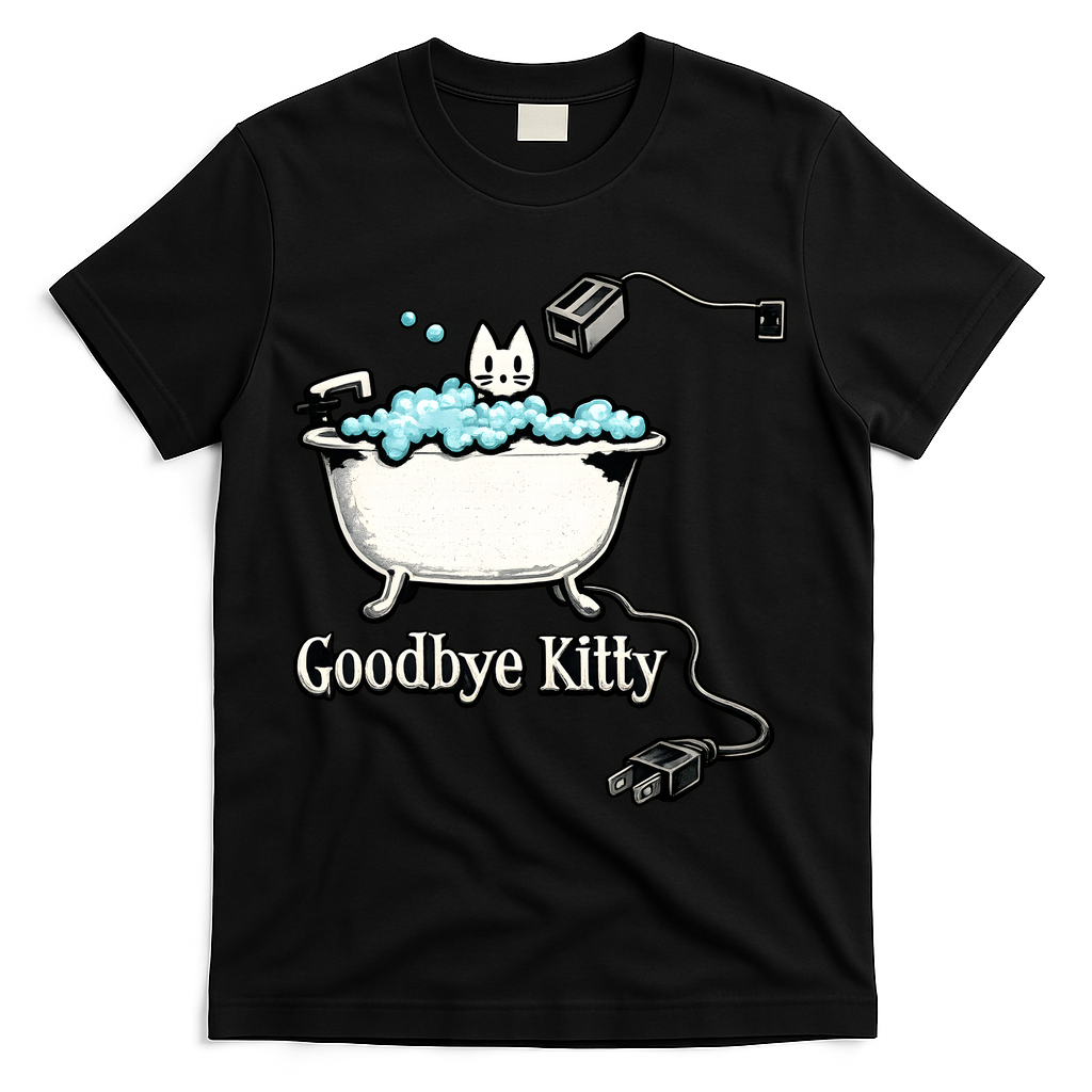 Goodbye Kitty Funny Bathtub Toaster Plug Bath Meme T-Shirt - Black