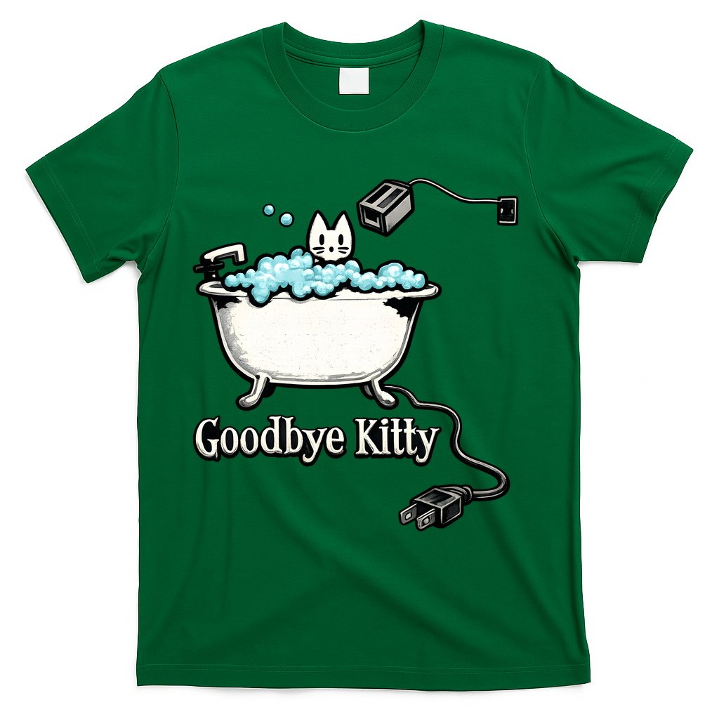 Goodbye Kitty Funny Bathtub Toaster Plug Bath Meme T-Shirt - Green