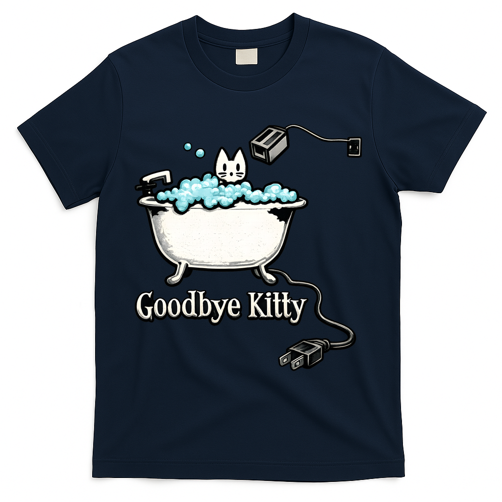 Goodbye Kitty Funny Bathtub Toaster Plug Bath Meme T-Shirt - Navy