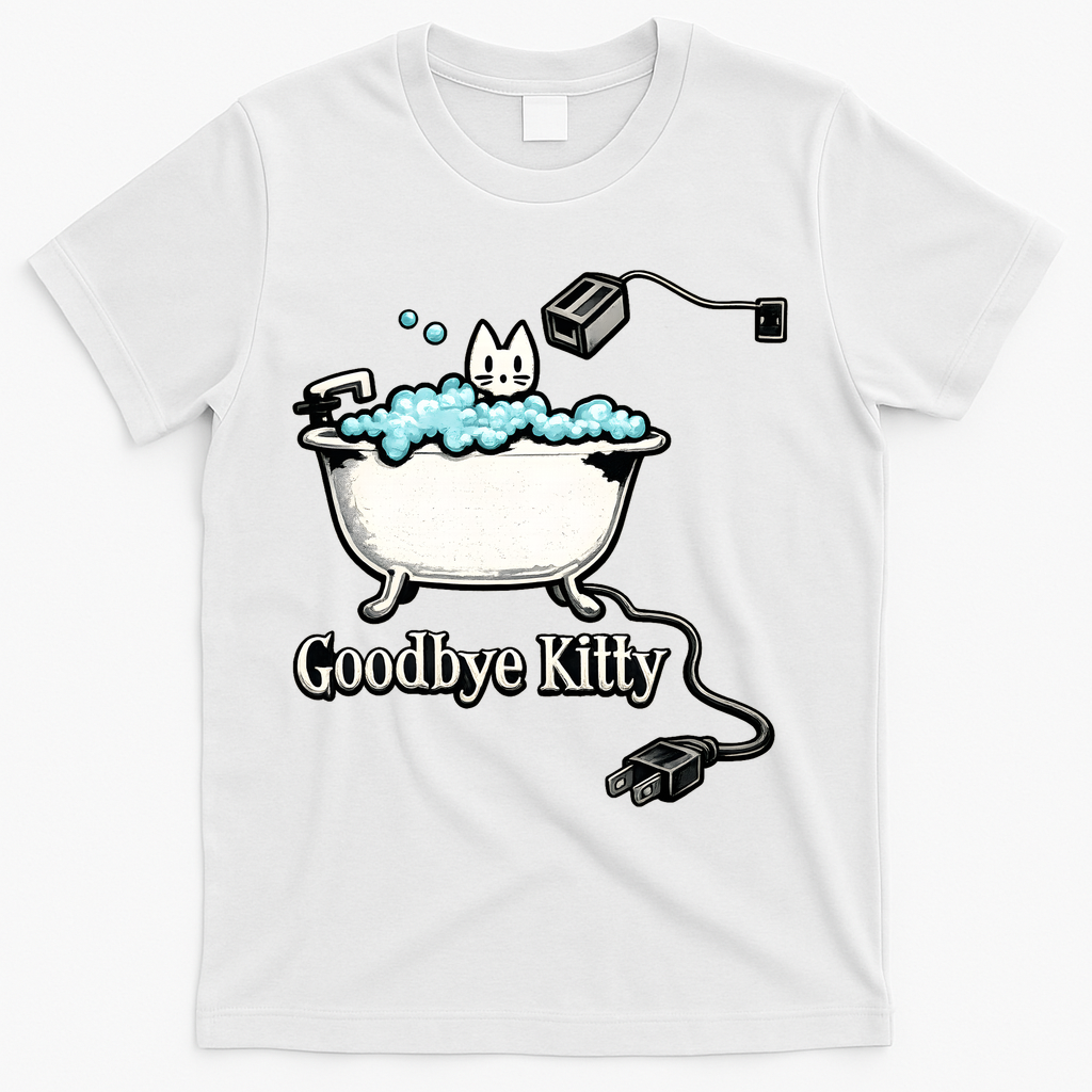 Goodbye Kitty Funny Bathtub Toaster Plug Bath Meme T-Shirt - White